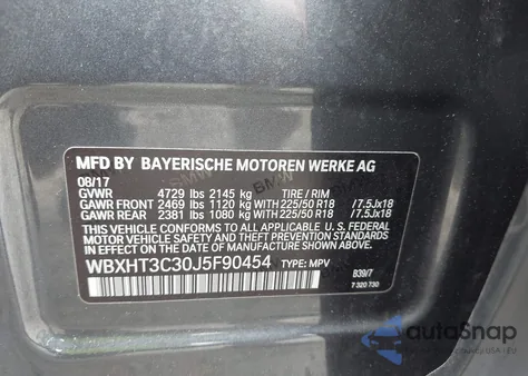 2018 BMW X1 xDrive28I из США, поврежденный, VIN WBXHT3C30J5F90454